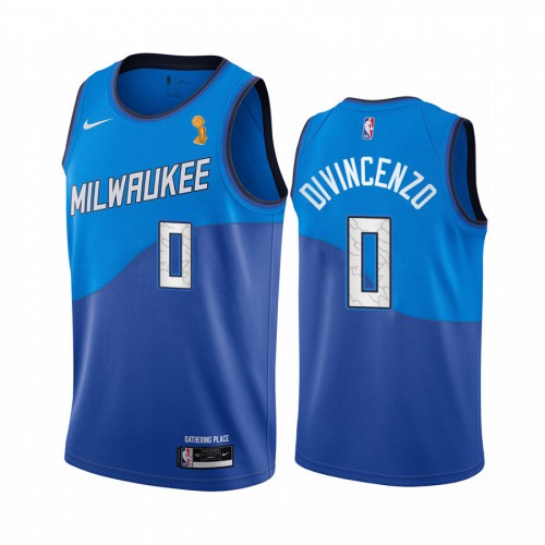 Nike Milwaukee Bucks #0 Donte DiVincenzo Women’s 2021 NBA Finals Champions City Edition Jersey Blue Womens->women nba jersey->Women Jersey