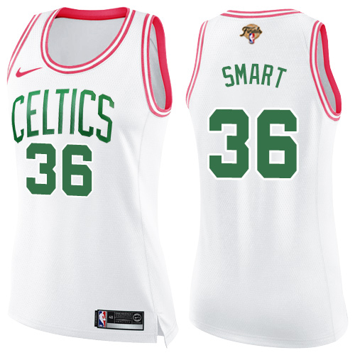 Nike Boston Celtics #36 Marcus Smart White/Pink Women’s 2022 NBA Finals Swingman Fashion Jersey Womens->women nba jersey->Women Jersey