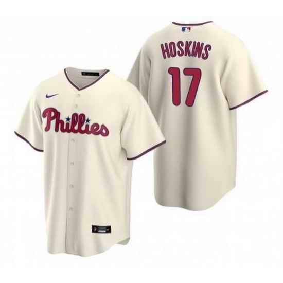 Men Philadelphia Phillies #17 Rhys Hoskins Cream Cool Base Stitched Baseball Jersey