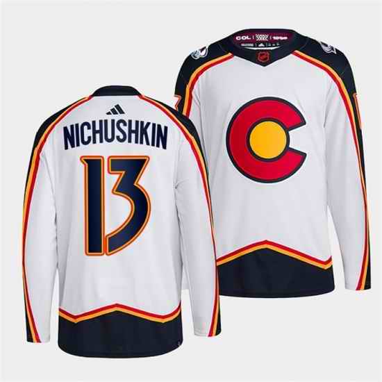 Men Colorado Avalanche #13 Valeri Nichushkin White 2022 23 Reverse Retro Stitched Jersey