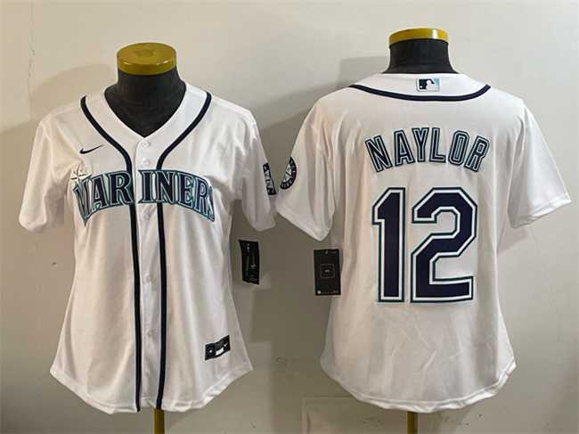 Womens Seattle Mariners #12 Josh Naylor White Cool Base Stitched Jersey