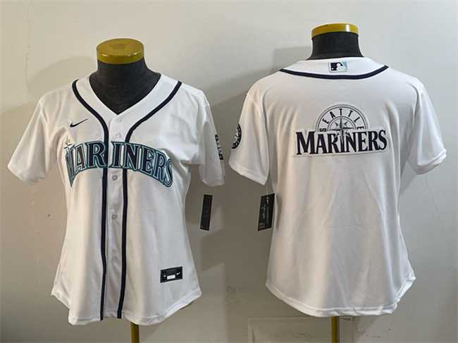 Womens Seattle Mariners Team Big Logo White Cool Base Stitched Jersey Dzhi