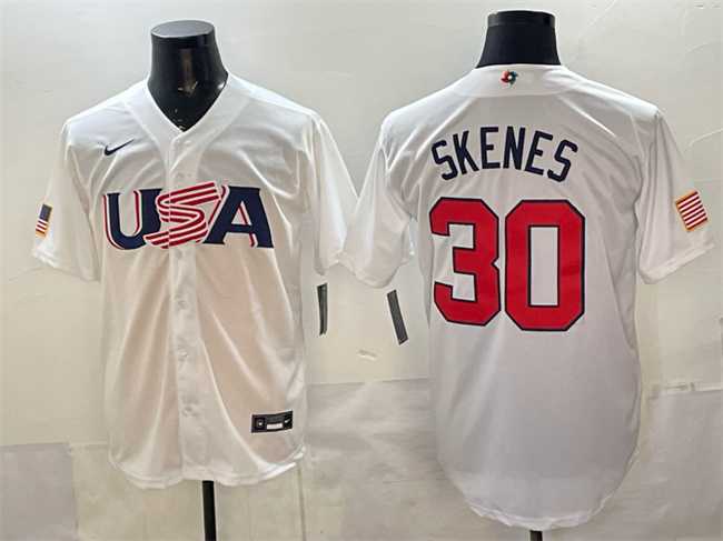 Mens USA #30 Paul Skenes White World Baseball Classic Stitched Jersey