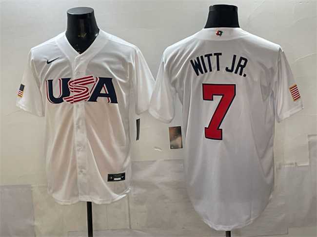 Mens USA #7 Bobby Witt Jr. White World Baseball Classic Stitched Jersey