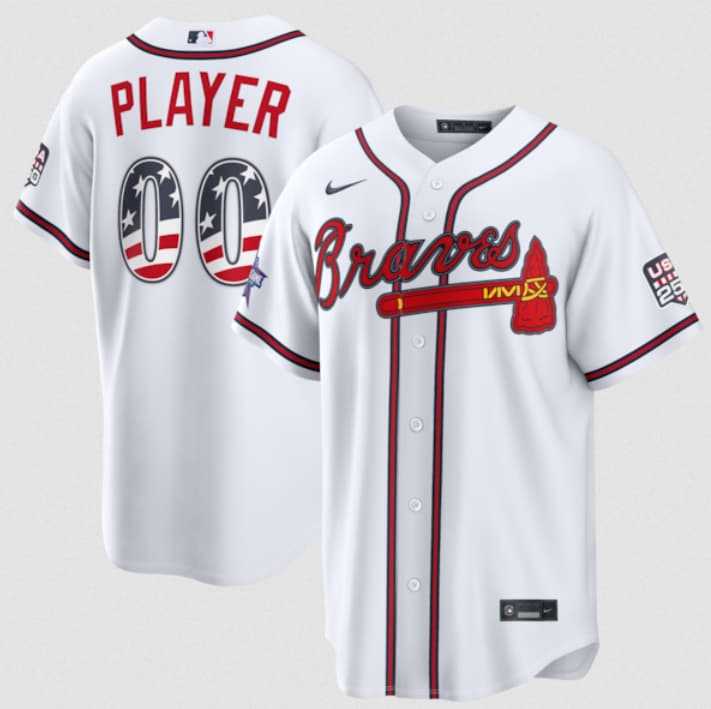 Mens Atlanta Braves Active Player Custom White 2026 All-Star Edition Stars & Stripes & USA 250 Fourth of July Home Stadium Stitched Baseball Jersey