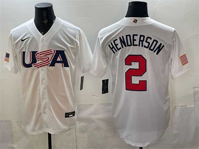Mens USA #2 Gunnar Henderson White World Baseball Classic Stitched Jersey