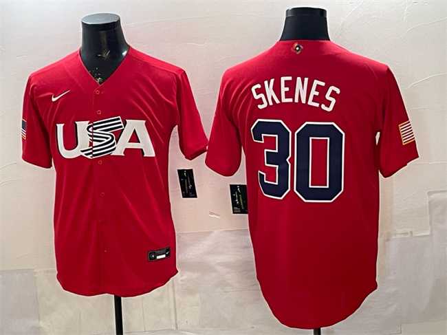 Mens USA #30 Paul Skenes Red World Baseball Classic Stitched Jersey