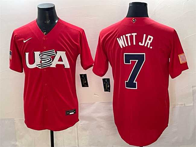 Mens USA #7 Bobby Witt Jr. Red World Baseball Classic Stitched Jersey