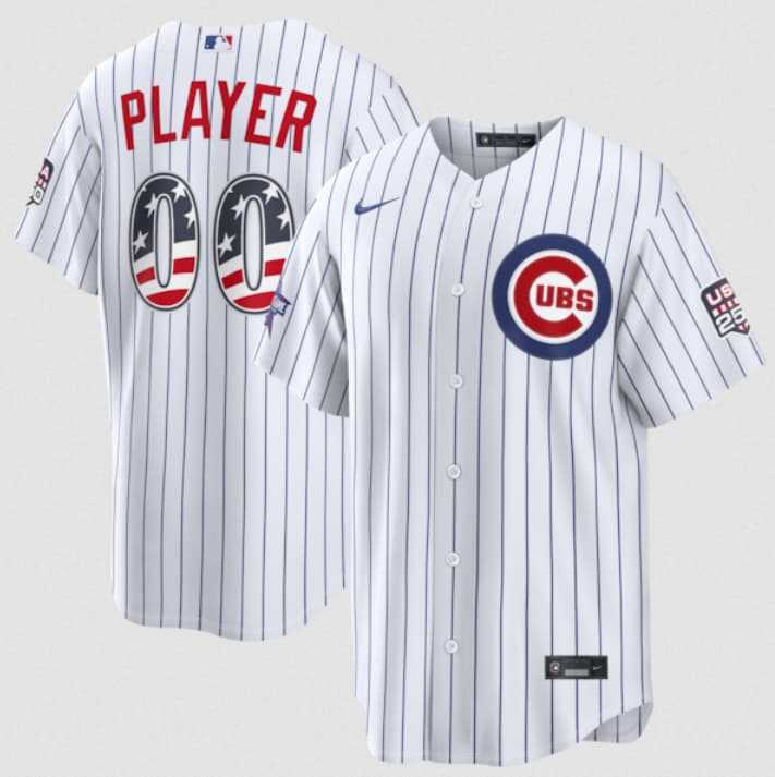 Mens Chicago Cubs Active Player Custom White 2026 All-Star Edition Stars & Stripes & USA 250 Fourth of July Home Stadium Stitched Baseball Jersey