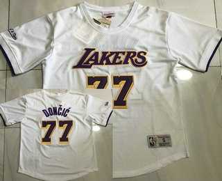 Mens Los Angeles Lakers #77 Luka Doncic White Short Sleeved AU Throwback Jersey Dzhi
