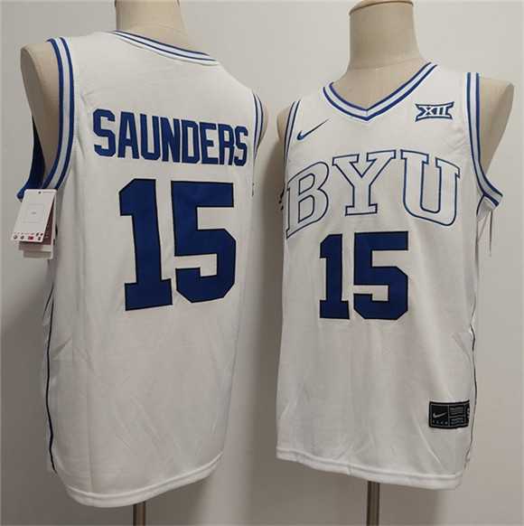 Mens Duke Blue Devils #15 Richie Saunders White Stitched Basketball Jersey