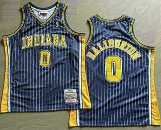 Mens Indiana Pacers #0 Tyrese Haliburton Black Stripes Hollywood Classic Throwback AU Jersey