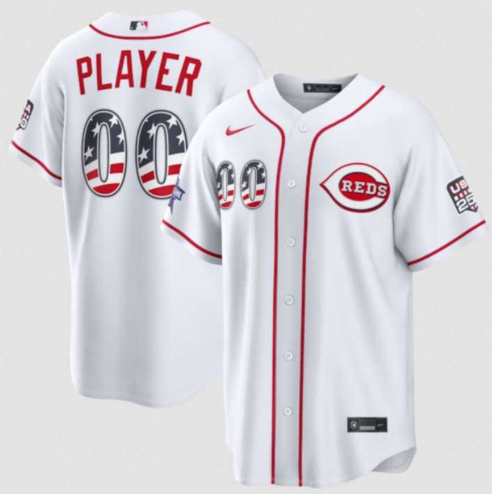 Mens Cincinnati Reds Active Player Custom White 2026 All-Star Edition Stars & Stripes & USA 250 Fourth of July Home Stadium Stitched Baseball Jersey
