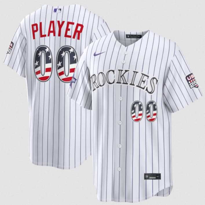 Mens Colorado Rockies Active Player Custom White 2026 All-Star Edition Stars & Stripes & USA 250 Fourth of July Home Stadium Stitched Baseball Jersey