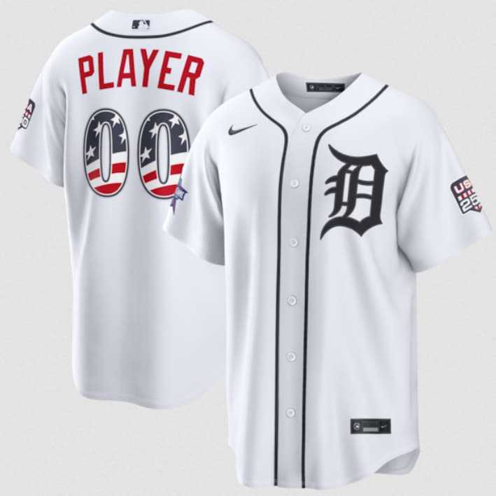 Mens Detroit Tigers ACTIVE PLAYER Custom White 2026 All-Star Edition Stars & Stripes & USA 250 Fourth of July Home Stadium Stitched Baseball Jersey