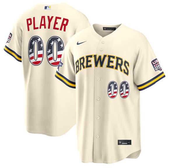 Mens Milwaukee Brewers ACTIVE PLAYER Custom Cream 2026 All-Star Edition Stars & Stripes USA 250 Patch Stitched Jersey