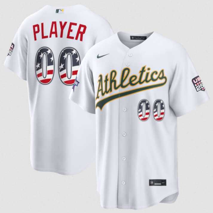 Mens Oakland Athletics Active Player Custom ACTIVE PLAYER Custom White 2026 All-Star Edition Stars & Stripes & USA 250 Fourth of July Home Stadium Stitched Baseball Jersey