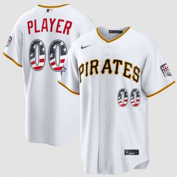 Mens Pittsburgh Pirates Active Player Custom White 2026 All-Star Edition Stars & Stripes & USA 250 Fourth of July Home Stadium Stitched Baseball Jersey