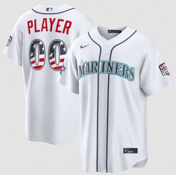 Mens Seattle Mariners Active Player Custom White 2026 All-Star Edition Stars & Stripes & USA 250 Fourth of July Home Stadium Stitched Baseball Jersey