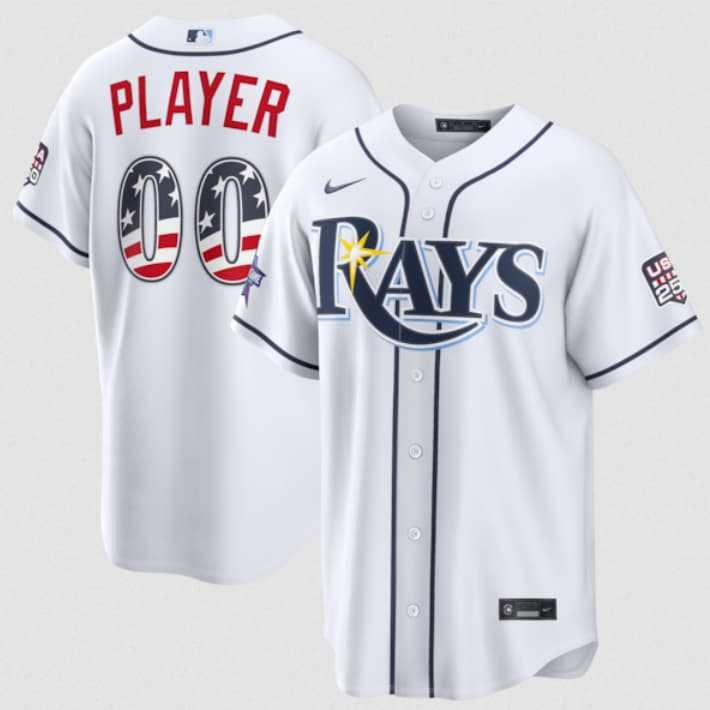 Mens Tampa Bay Rays Active Player Custom White 2026 All-Star Edition Stars & Stripes & USA 250 Fourth of July Home Stadium Stitched Baseball Jersey