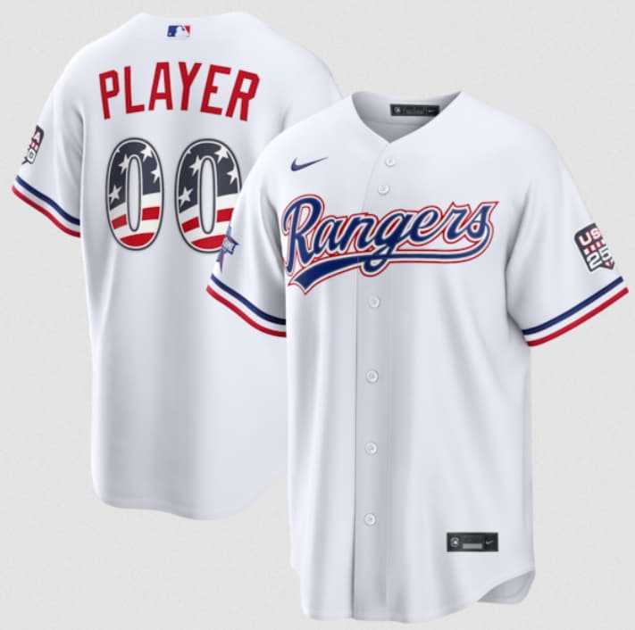 Mens Texas Rangers Active Player Custom White 2026 All-Star Edition Stars & Stripes & USA 250 Fourth of July Home Stadium Stitched Baseball Jersey
