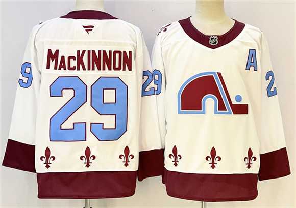 Mens Colorado Avalanche #29 Nathan MacKinnon White 2024-25 With A Patch Stitched Hockey