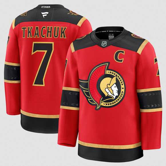 Mens Ottawa Senators #7 Brady Tkachuk Red Alternate With C Patch Stitched Hockey Jersey Dzhi