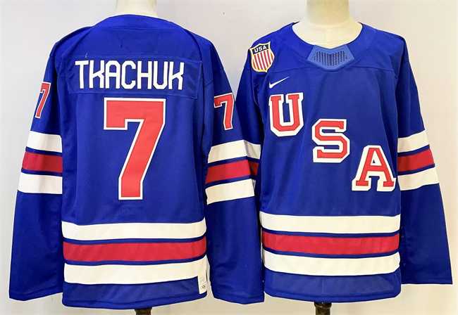 Mens USA #7 Brady Tkachuk Royal 2025-2026 Stitched Jersey