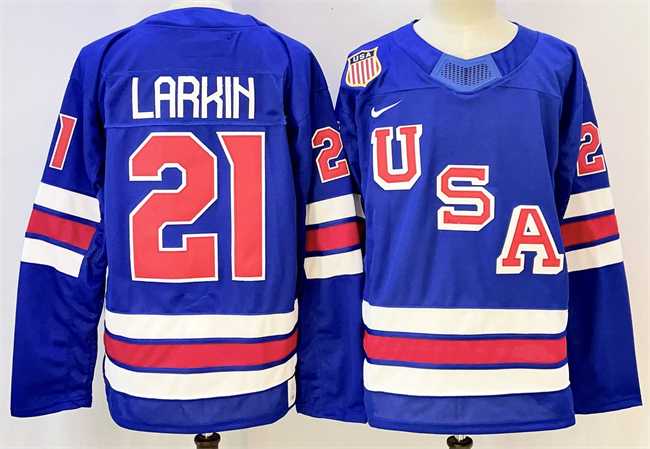 Mens USA #21 Dylan Larkin Royal 2025-2026 Stitched Jersey