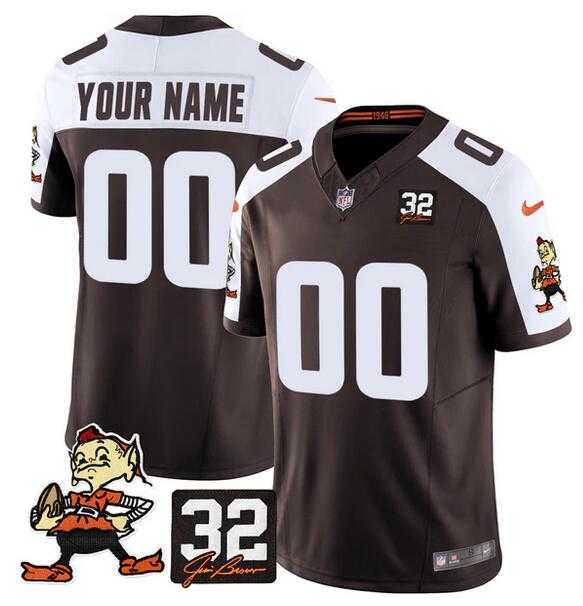 Mens Cleveland Browns Active Player Custom Brown Alternate F.U.S.E. #32 Jim Brown Memorial Patch Vapor Limited Stitched Football Jersey