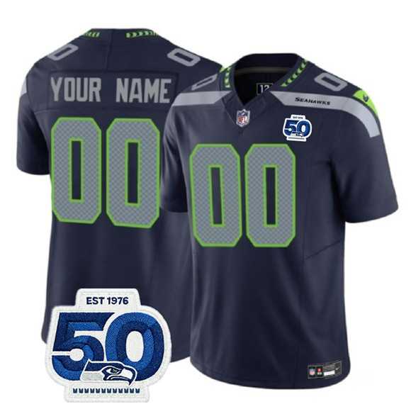 Mens Seattle Seahawks Active Player Custom Navy 2025 F.U.S.E. 50th Anniversary Patch Vapor Limited Stitched Jersey