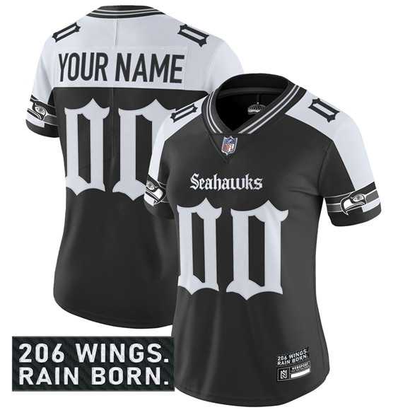 Womens Seattle Seahawks Active Player Custom Black Alternate 2025 F.U.S.E. Gothic Rain City Shadows Edition Vapor Untouchable Limited Football Stitched Jersey