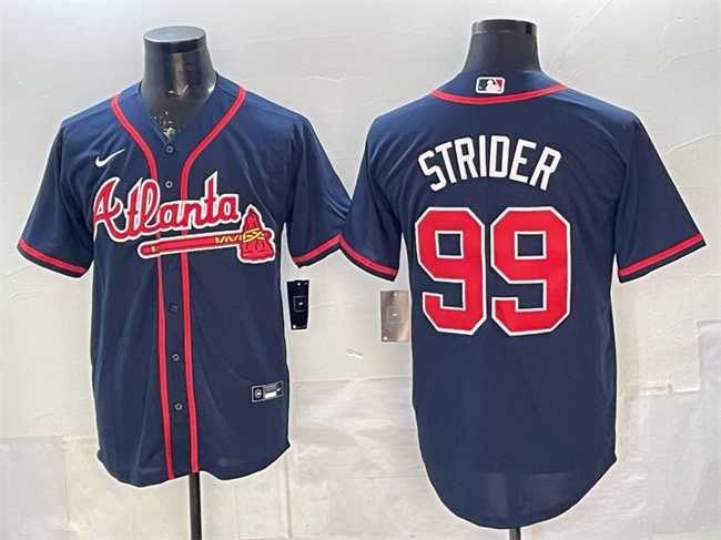Mens Atlanta Braves #99 Spencer Strider Navy Cool Base Stitched Jersey