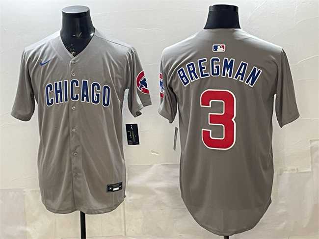 Mens Chicago Cubs #3 Alex Bregman Grey Limited Stitched Jersey