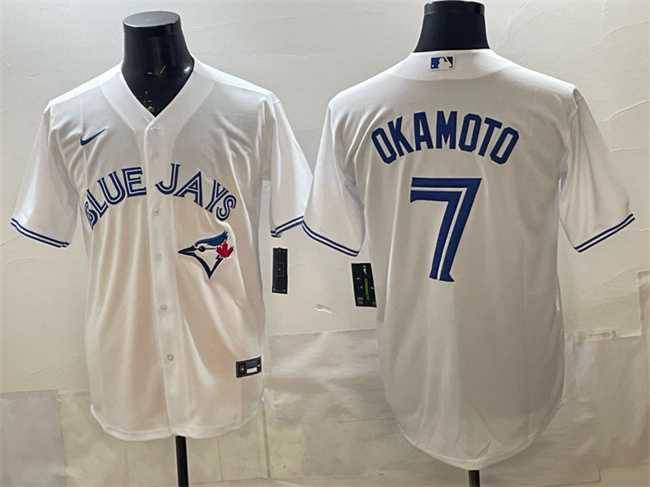 Mens Toronto Blue Jays #7 Kazuma Okamoto White 2025 Cool Base Stitched Jersey