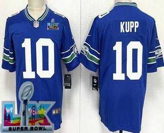 Youth Seattle Seahawks #10 Cooper Kupp Limited Blue Super Bowl LX Patch Throwback Vapor Limited Stitched Jersey