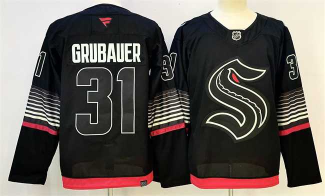 Mens Seattle Kraken #31 Philipp Grubauer Black 2026 Alternate Stitched Hockey Jersey