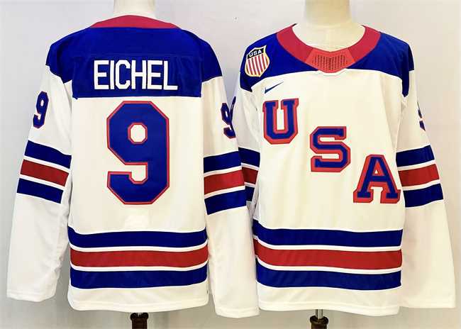 Mens USA #9 Jack Eichel White 2025-2026 Stitched Jersey