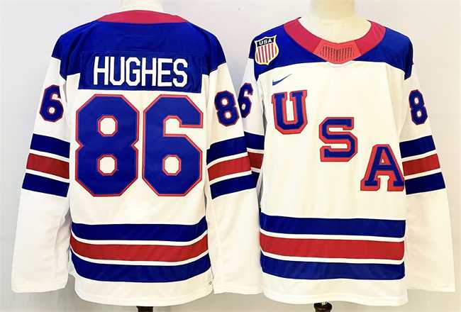 Mens USA #86 Jack Hughes White 2025-2026 Stitched Jersey