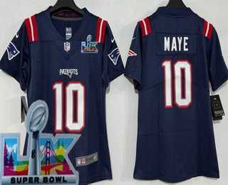 Womens New England Patriots #10 Drake Maye Limited Navy Super Bowl LX Vapor Jersey