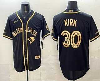 Mens Toronto Blue Jays #30 Alejandro Kirk Black Gold Limited Stitched Jersey