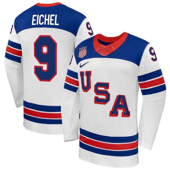 Mens USA #9 Jack Eichel White 2026 Stitched Jersey Dzhi