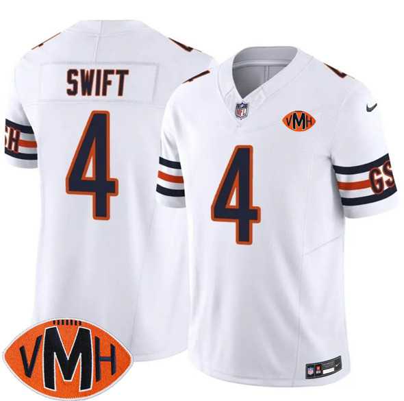 Mens Chicago Bears #4 DAndre Swift White 2025 F.U.S.E. With Illinois and VMH Patch Vapor Untouchable Limited Stitched Jersey Dzhi