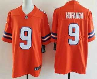 Mens Denver Broncos #9 Talanoa Hufanga Limited Orange Throwback Vapor Jersey->->