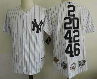 Mens New York Yankees 2 20 42 46 White Home Cool Base Cooperstown Collection Commemorative Jersey with 5 World Series Champions Patches Dzhi