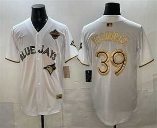 Mens Toronto Blue Jays #39 Trey Yesavage White Gold 2025 American League Champions Limited Stitched Jersey Dzhi