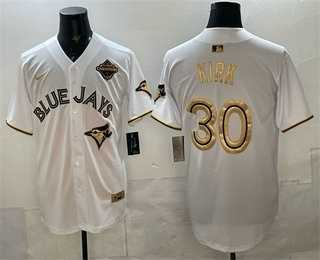 Mens Toronto Blue Jays #30 Alejandro Kirk White Gold 2025 American League Champions Limited Stitched Jersey Dzhi