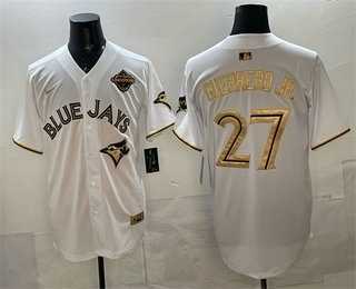 Mens Toronto Blue Jays #27 Vladimir Guerrero Jr White Gold 2025 American League Champions Limited Stitched Jersey Dzhi