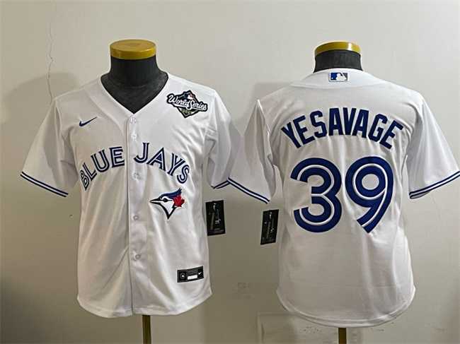 Youth Toronto Blue Jays #39 Trey Yesavage White 2025 World Series Cool Base Stitched Jersey