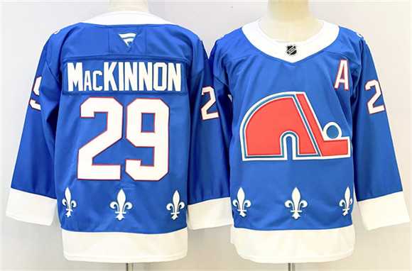 Mens Colorado Avalanche #29 Nathan MacKinnon Blue 2025-26 With A Patch Alternate Stitched Jersey
